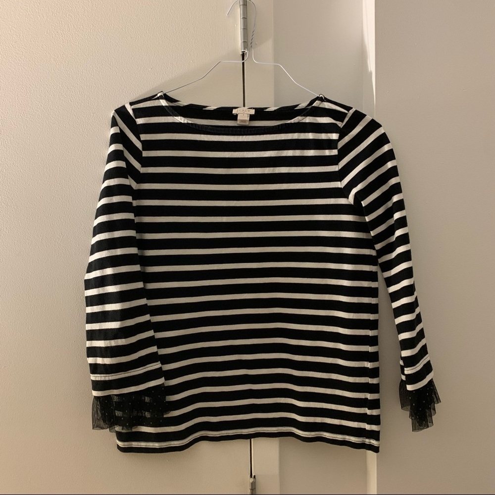 Jcrew striped lace sleeve tee